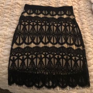 Black lace high waisted skirt